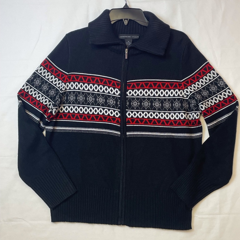 Josephine Chaus Black/red zip sweater size large